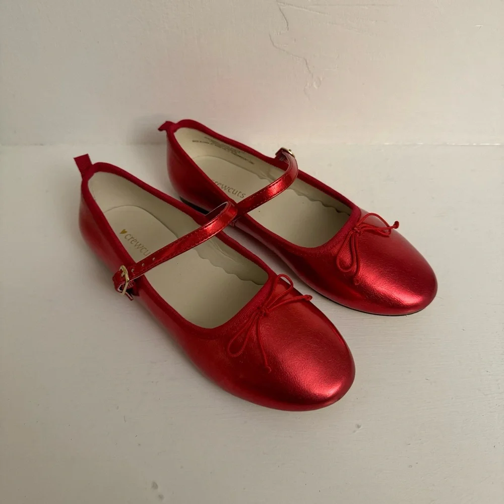 Crewcuts Red Metallic Mary Jane Ballet Flats Girls Size 3